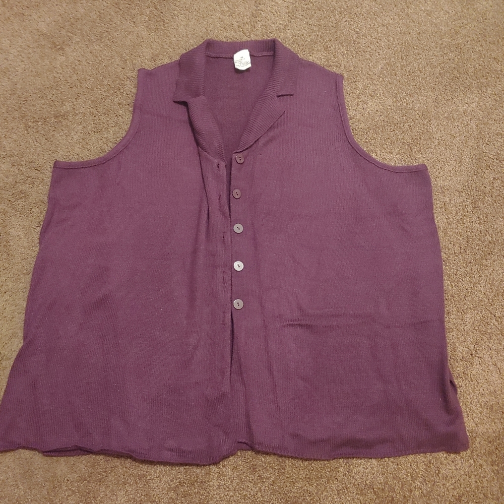 4X no brand on tag.  Purple sweater vest button up.